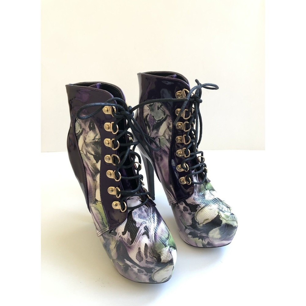 Show Story Purple Floral Lace Up Heels Size 37